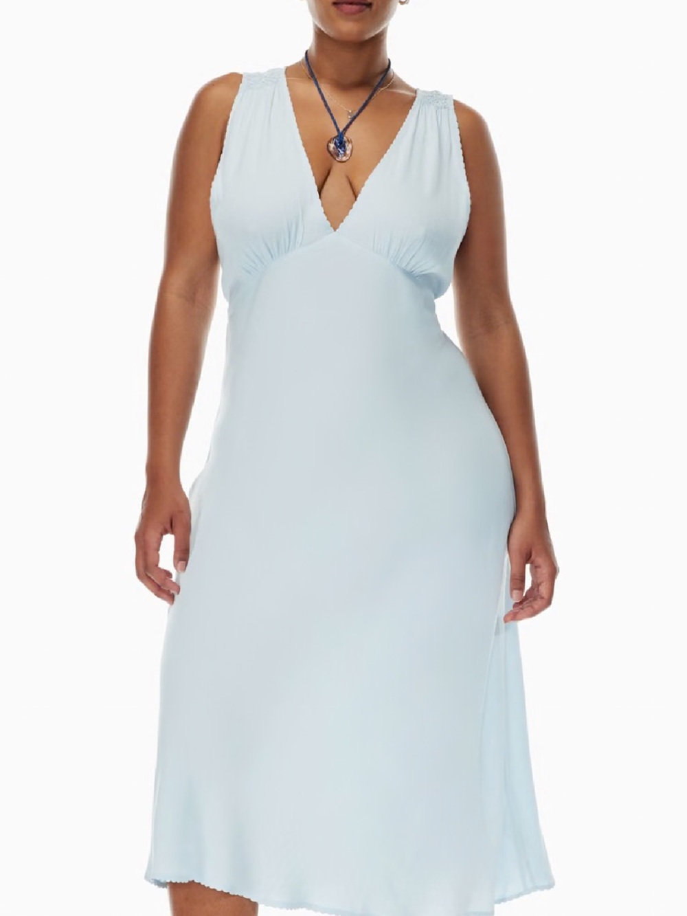 Wilfred orchestra dress by Aritzia Light Blue Deep V Maxi Dress